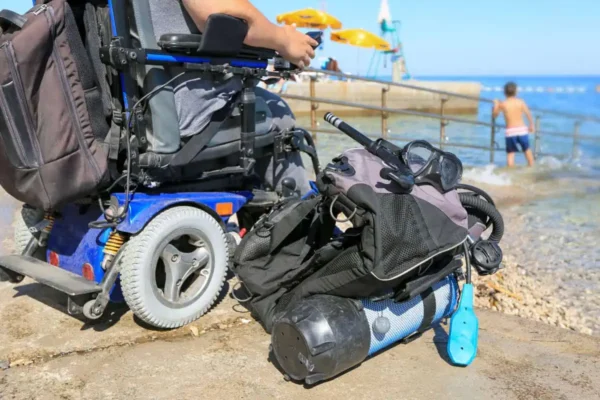 Adaptive diving Wheel shair on beach